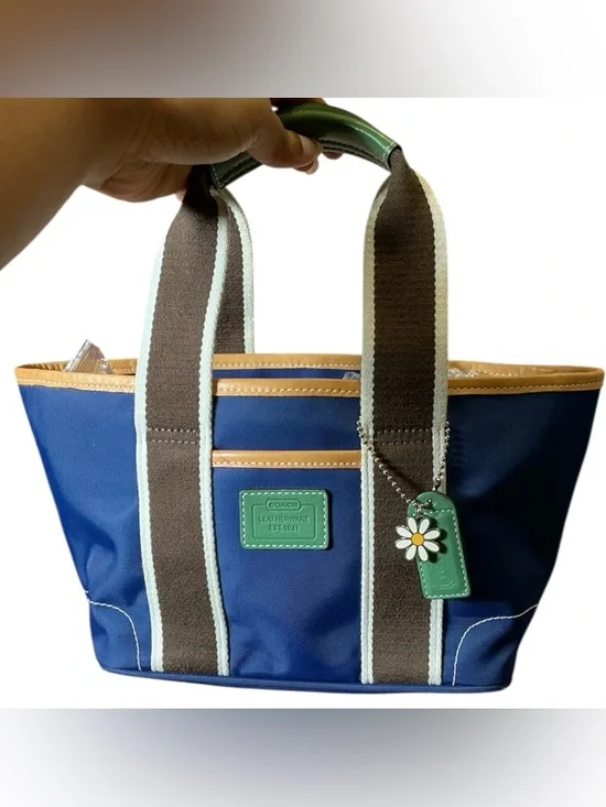 Vintage Y2K Coach Legacy Nylon Leather Mini Tote Bag in Navy & Brown EUC - Picture 2 of 10